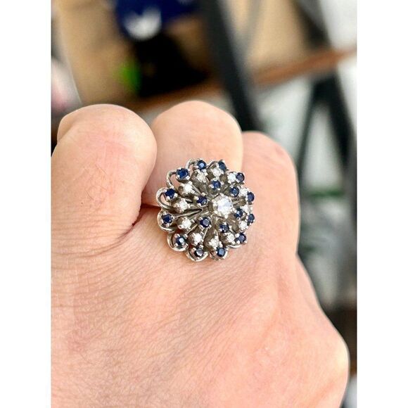 Stunning 14k Sapphires & Diamonds Vintage Ring - Picture 16 of 16